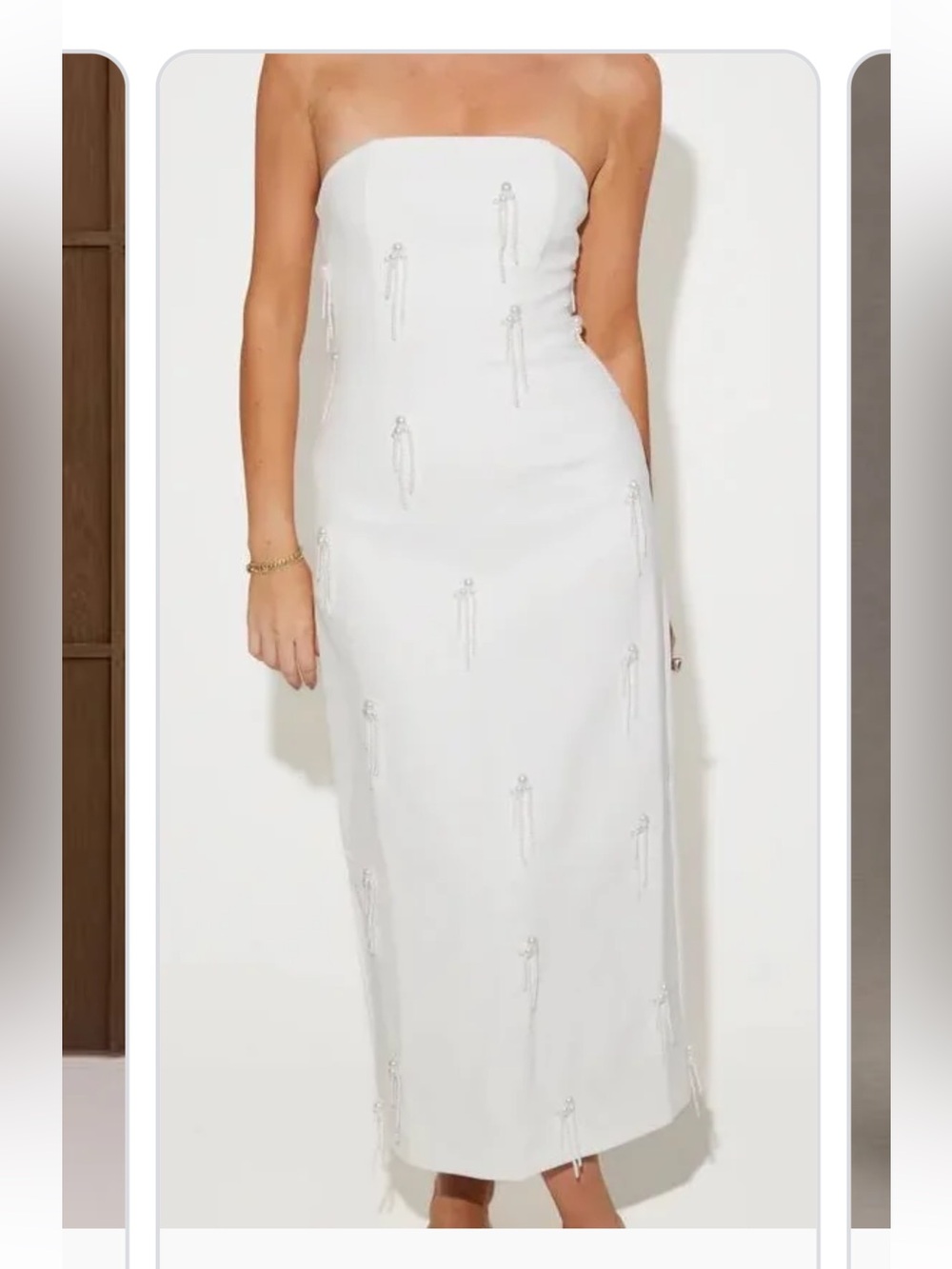 Strapless White Embellished Midi Dress